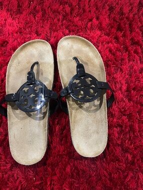 Tory Burch Black Logo Thong Sandals